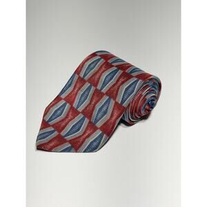 Geoffrey Beene Italian 100% Silk Tie Geometric Abstract Blue Red Mens (57.5x3.8)